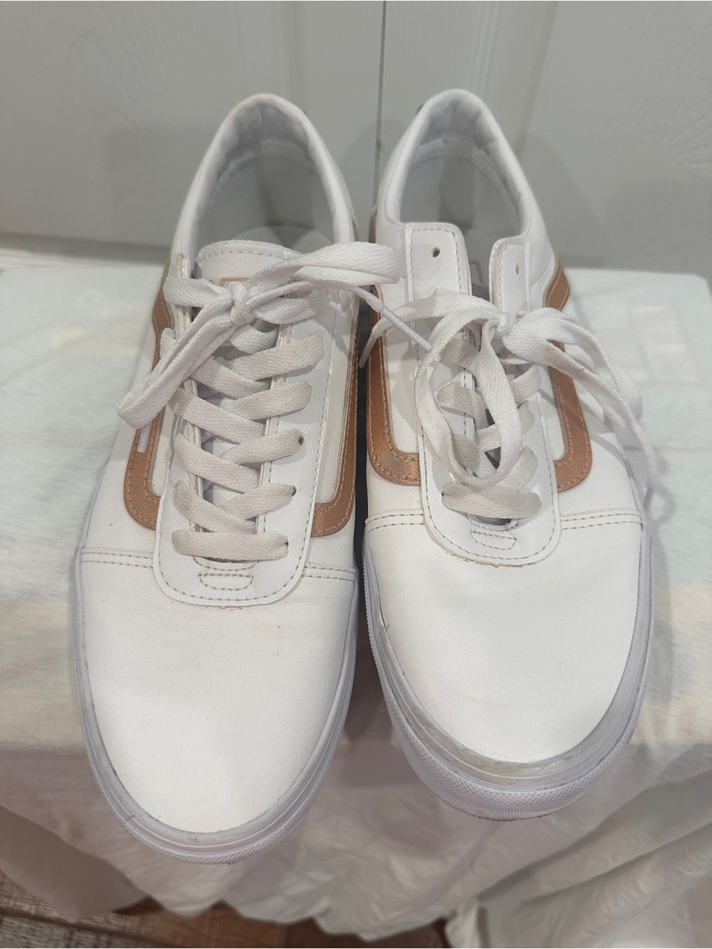 Vans Ward Tumble White Leather Rose Gold Sneakers Women's Size 10